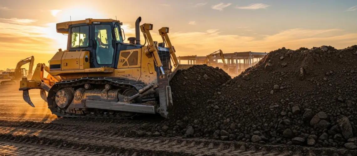 Valuer conducting infrastructure asset valuation on construction equipment at a worksite